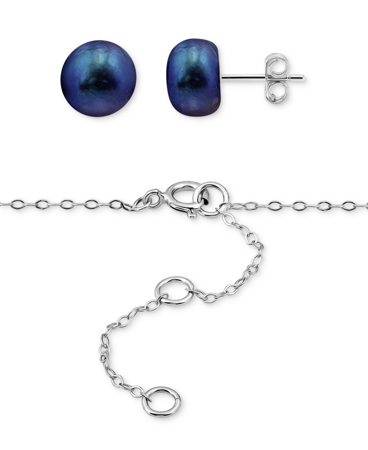 Two-Pc. Set DyedCultured Freshwater Pearl (8-10mm) Pendant Necklace & Stud Earrings in Sterling Silver (Also in White & Dyed Pink Cultured Fres