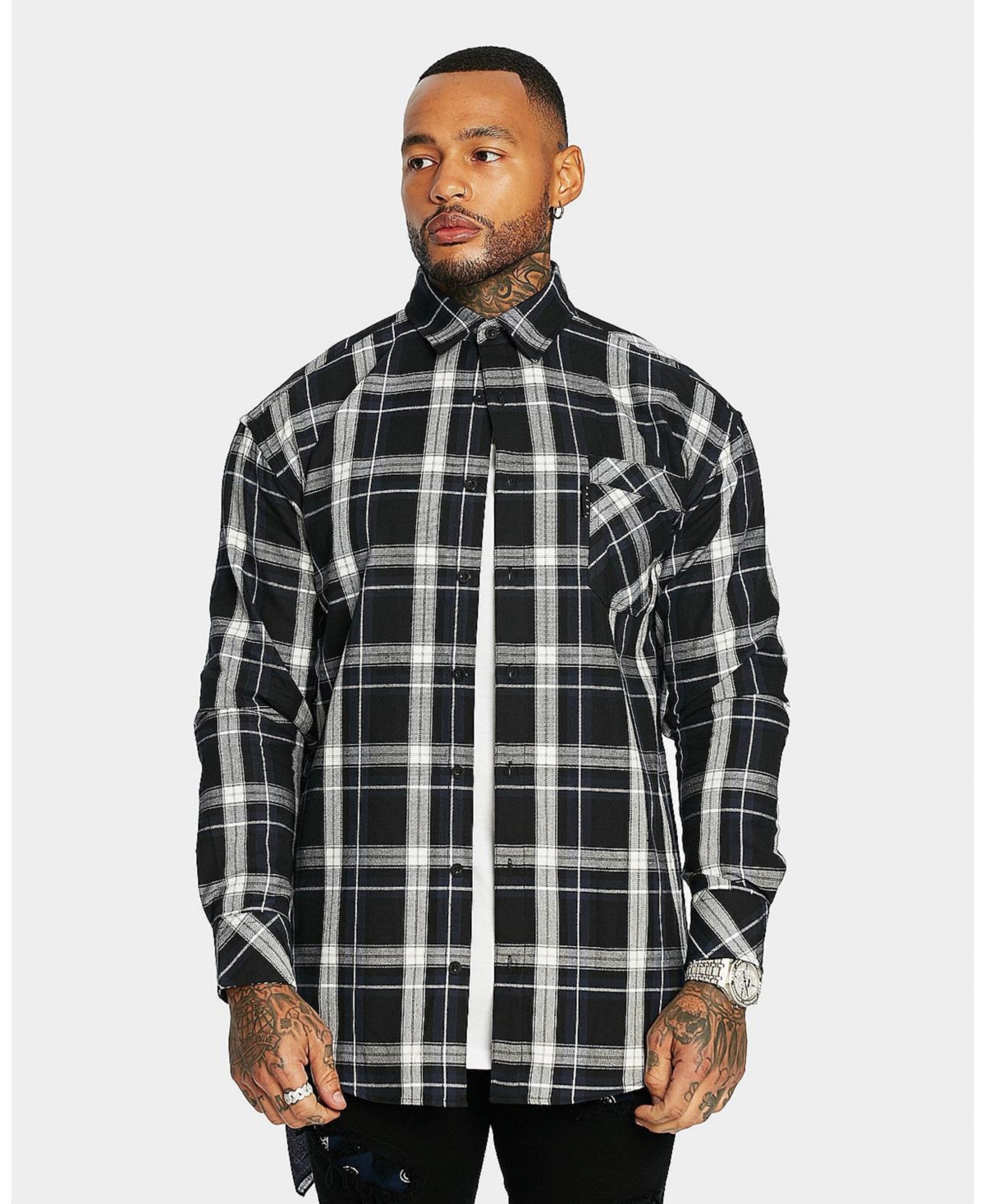 Men's Prima Long Sleeve Flannel Shirt - Navy/black/white