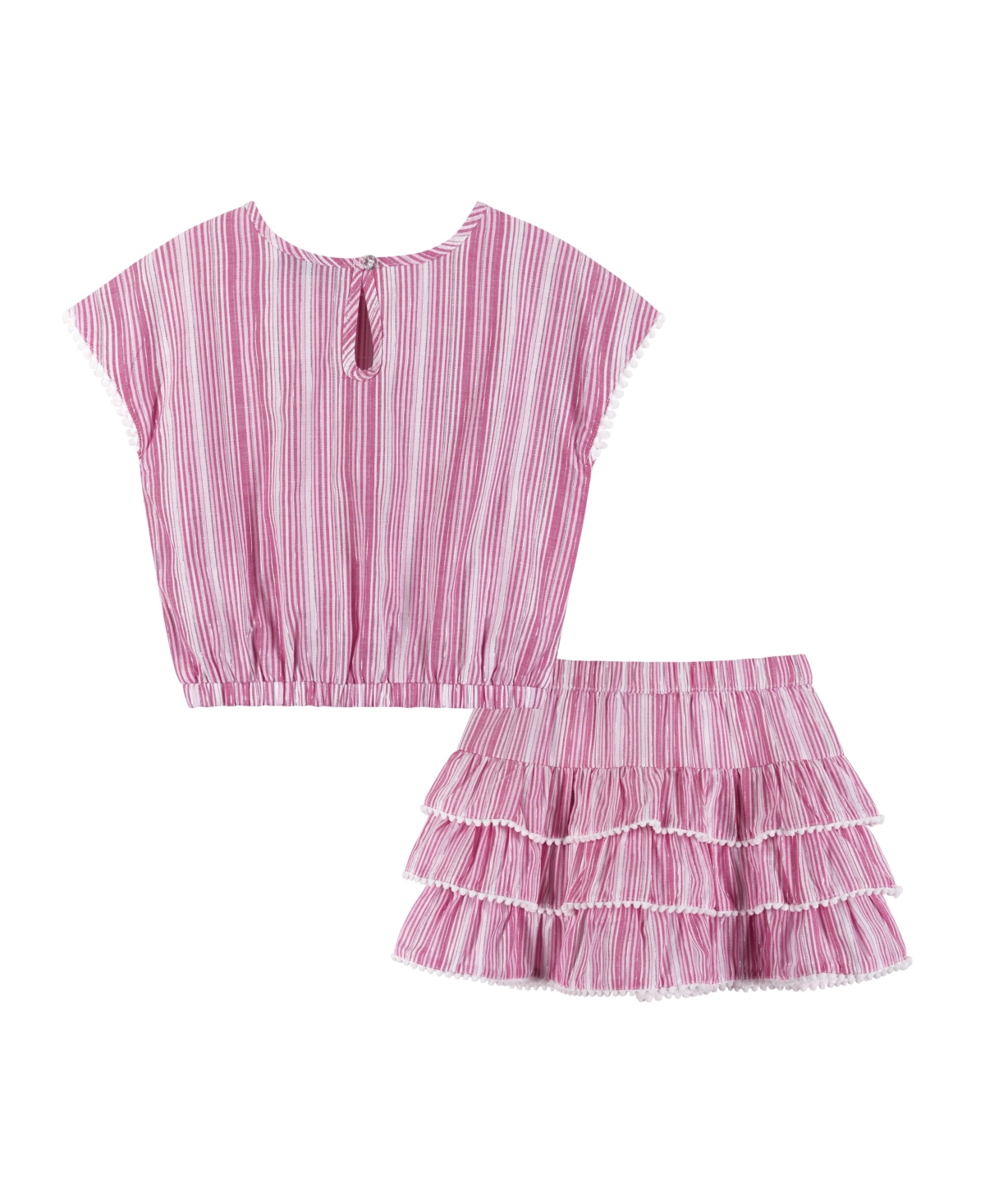Andy & Evan Little Girls Toddler/Child Pink Stripe Top & Tiered Ruffle Skirt Set -Pastel Pink