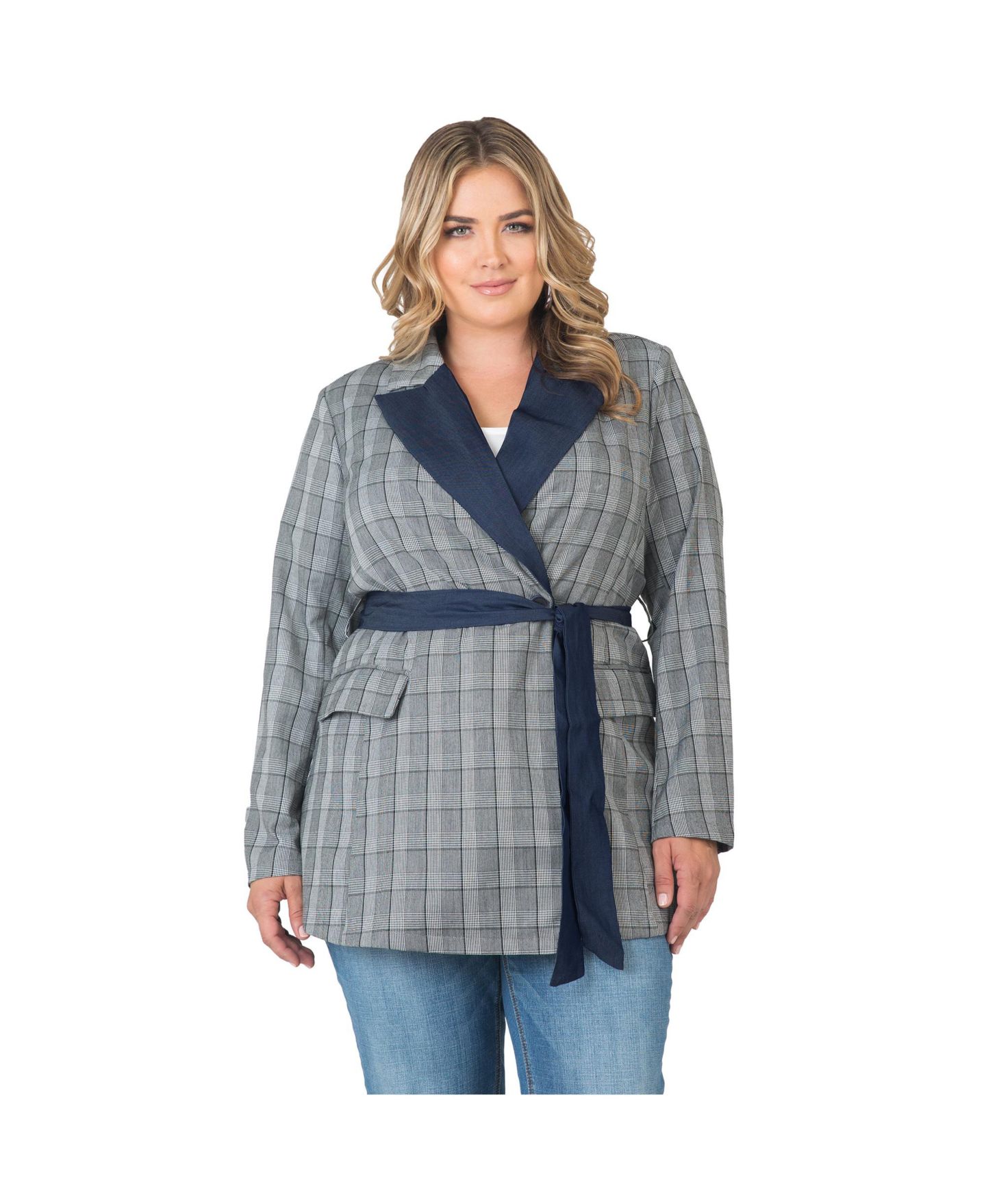 Женский пиджак Standards & Practices Plus Size Plaid Wrap Blazer with Tencel Trim, цвет: Чёрный / Белый — фото 1