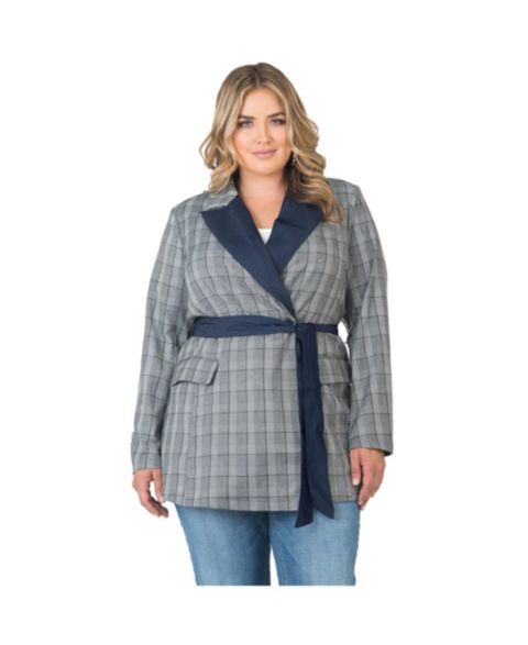 Женский пиджак Standards & Practices Plus Size Plaid Wrap Blazer with Tencel Trim, цвет: Чёрный / Белый
