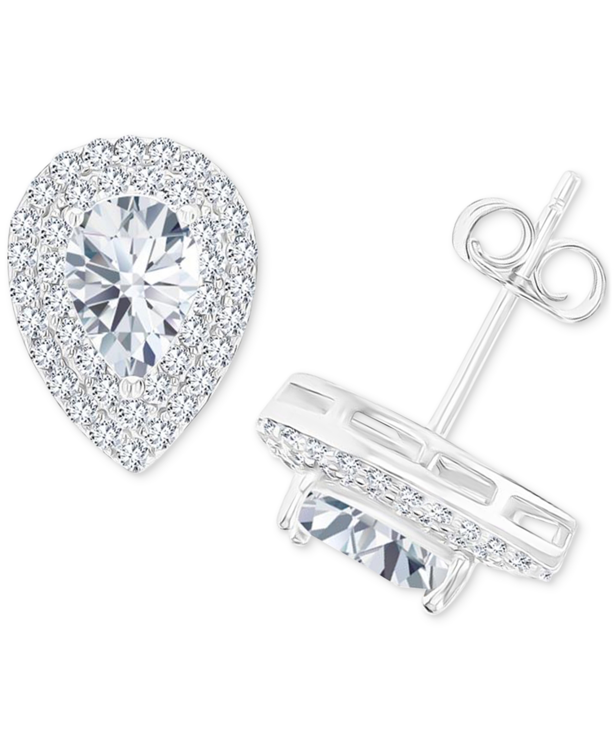 Amethyst (1-1/5 ct. t.w.) & Lab-Grown White Sapphire (1/2 ct. t.w.) Pear Halo Birthstone Stud Earrings in Sterling Silver (Also in Additional Birthsto