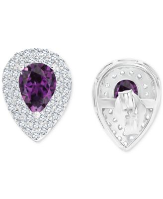 Amethyst (1-1/5 ct. t.w.) & Lab-Grown White Sapphire (1/2 ct. t.w.) Pear Halo Birthstone Stud Earrings in Sterling Silver