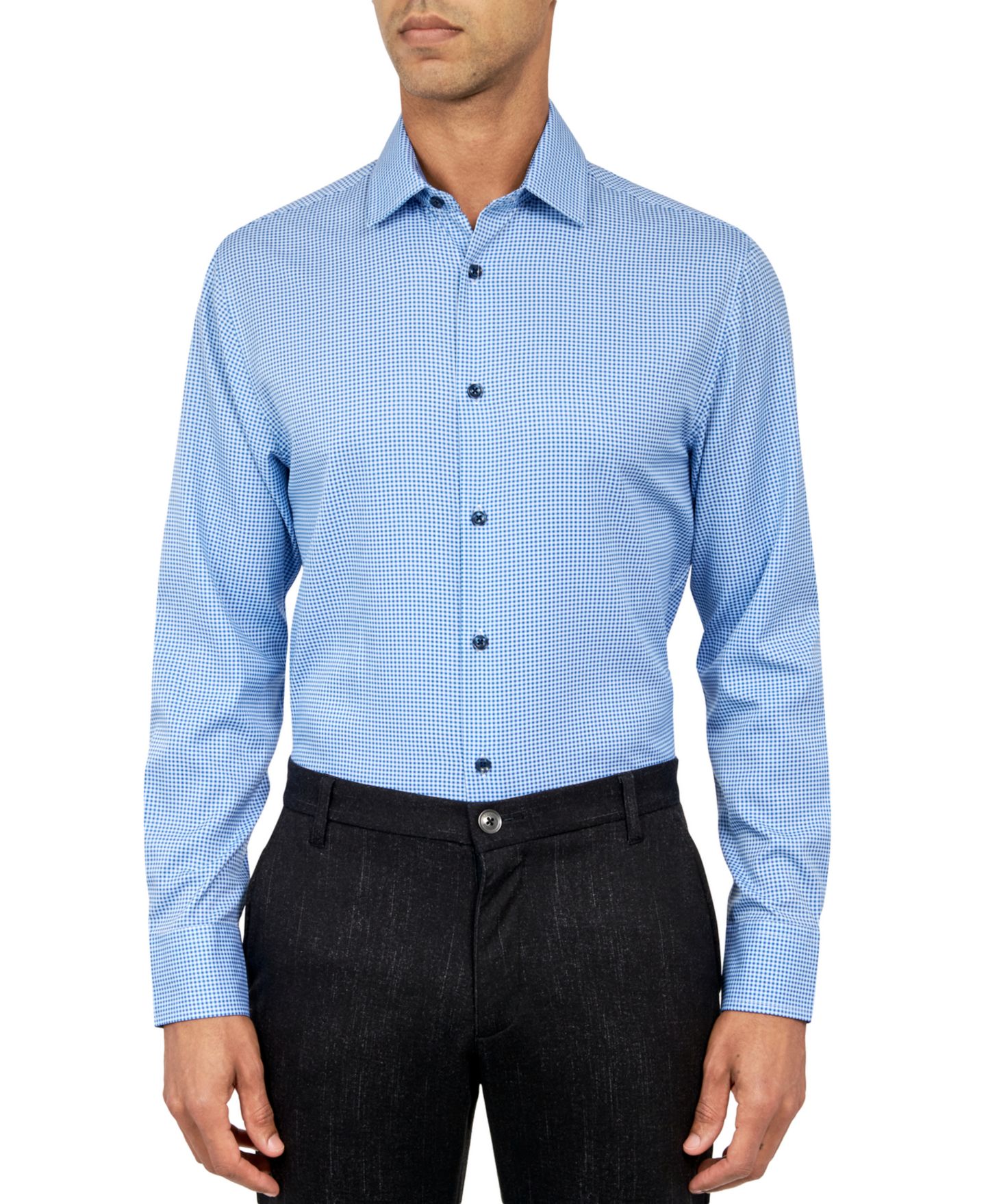 Мужская рубашка ConStruct Recycled Slim Fit Gingham Performance Stretch Cooling Comfort Dress Shirt, цвет: Синий — фото 2