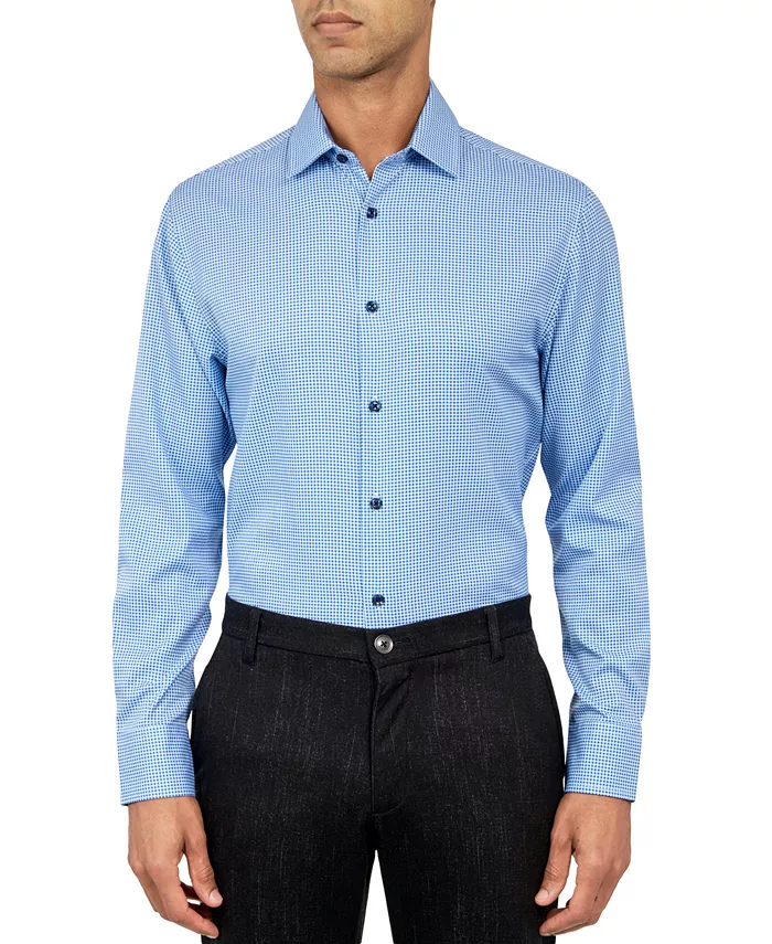 Men's Recycled Slim Fit Gingham Performance Stretch Cooling Comfort Dress Shirt - thumbnail 2