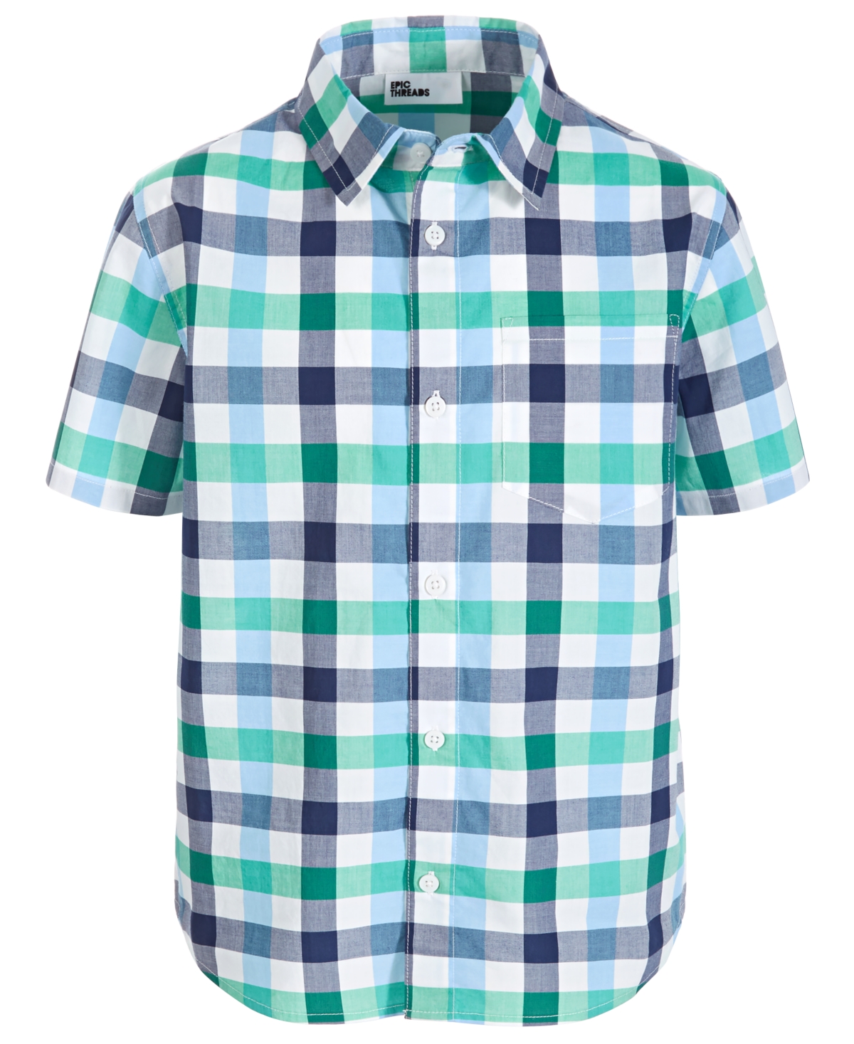 Shop Epic Threads Big Boys Short-sleeve Cotton Checkered Shirt, Created For Macy's In Medieval Blue