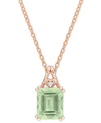 Macy's - Green Quartz (5-1/2 ct. t.w.) & White Topaz Accent 18" Pendant Necklace in Rose-Plated Sterling Silver
