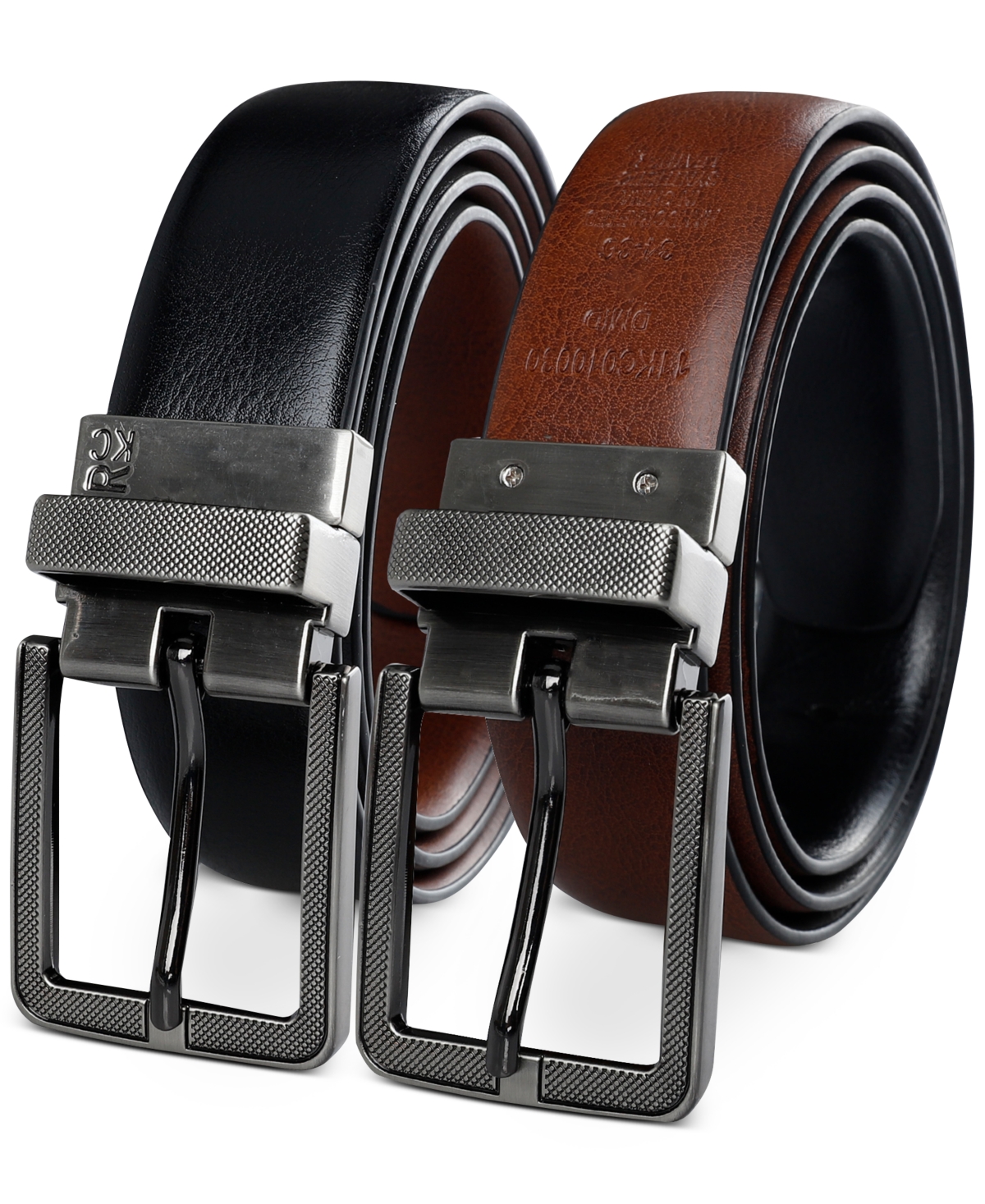 Kenneth Cole Reaction Men's Reversible Faux-Leather Harness-Buckle Belt -Brown