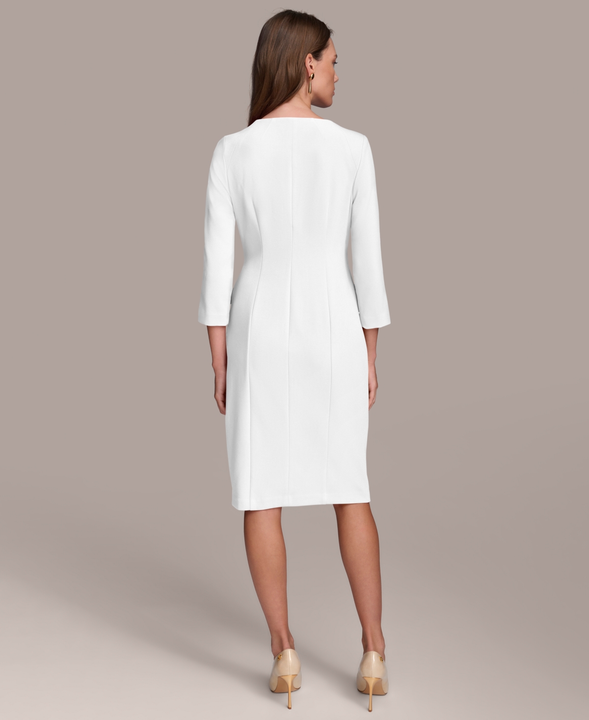 Shop Donna Karan Women's 3/4-sleeve Double-breasted Blazer Dress In Cream