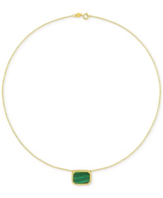 Malachite Beaded Frame 18" Pendant Necklace in Yellow-Plated Sterling Silver