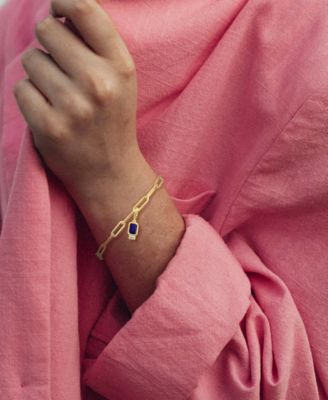 Lab-Grown Sapphire (1-5/8 ct. t.w.) & Lab-Grown White Sapphire (1/6 ct. t.w.) Single Charm Link Bracelet in Gold-Plated Sterling Silver