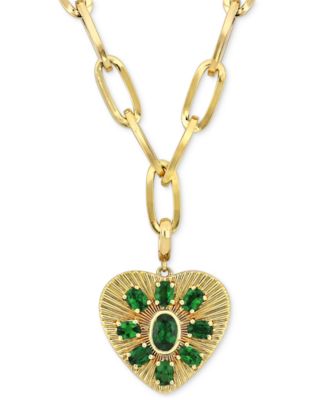 Macy's - Tsavorite Cluster Sunray Heart 18" Pendant Necklace (1-3/4 ct. t.w.) in 10k Gold
