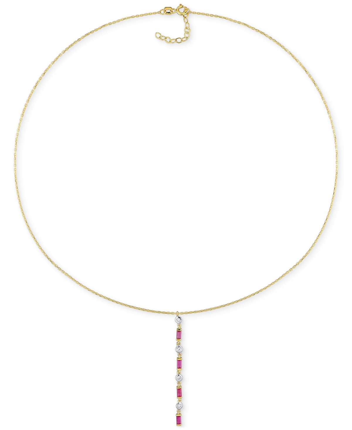 MACY'S RUBY (5/8 CT. T.W.) & DIAMOND (1/5 CT. T.W.) LARIAT NECKLACE IN 10K GOLD, 16-1/2" + 1" EXTENDER 