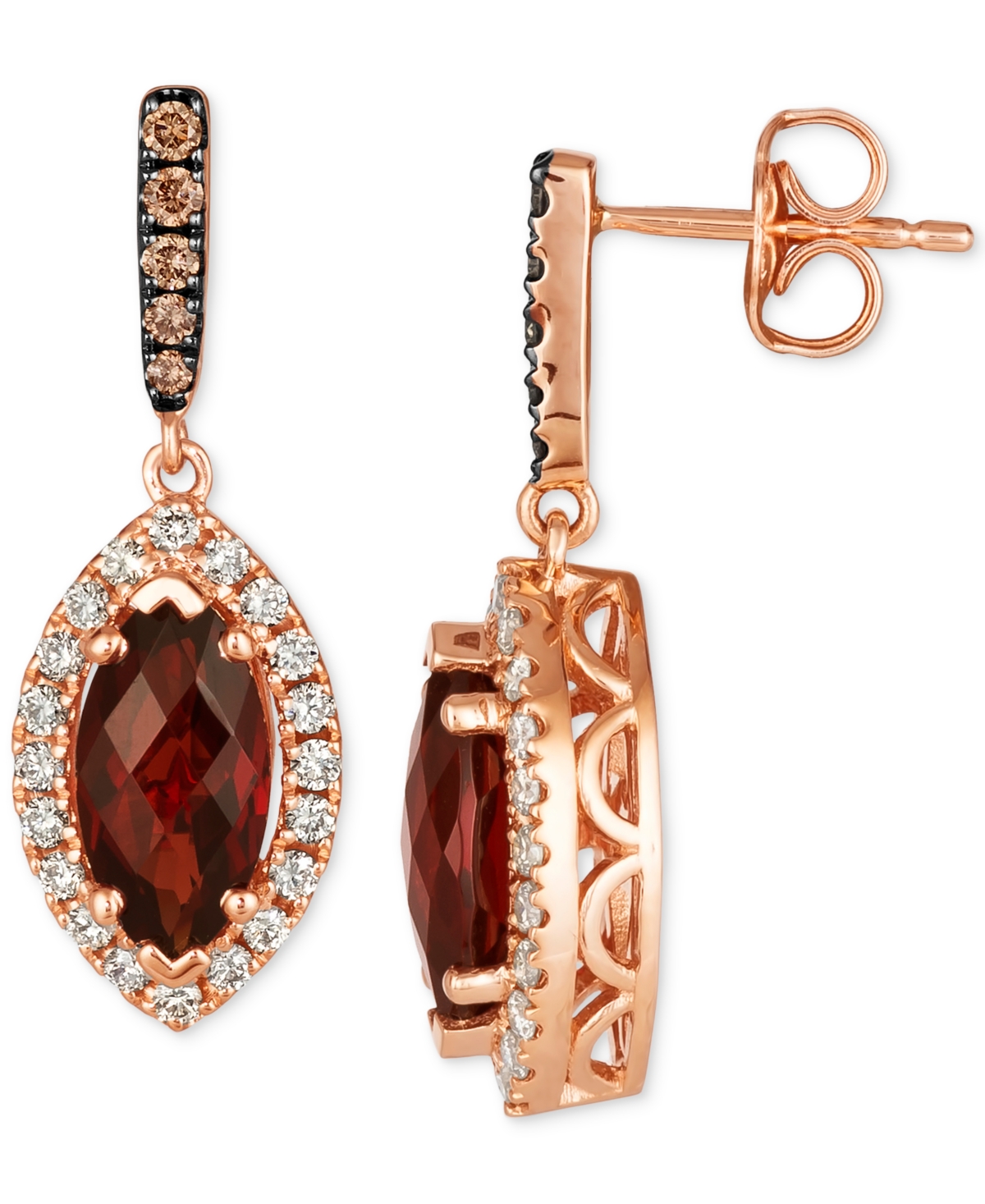 Shop Le Vian Pomegranate Garnet (2-7/8 Ct. T.w.) & Diamond (1/2 Ct. T.w.) Halo Drop Earrings In 14k Rose Gold In K Rg