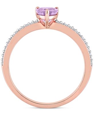 Pink Amethyst (3/8 ct. t.w.) & Diamond (1/10 ct. t.w.) Heart Promise Ring in 10k Rose Gold