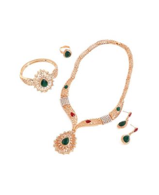 Women's Teardrop Stone Necklace, Earrings, Bracelet And Ring ()