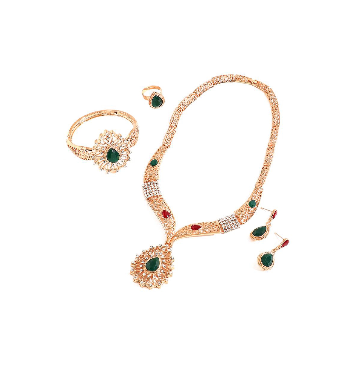 Women's Gold Teardrop Stone Necklace, Earrings, Bracelet And Ring (Set Of 4) - Gold