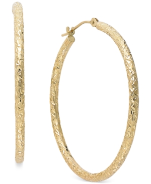image of Diamond-Cut Hoop Earrings in 14k Gold, 1 1/3 inch