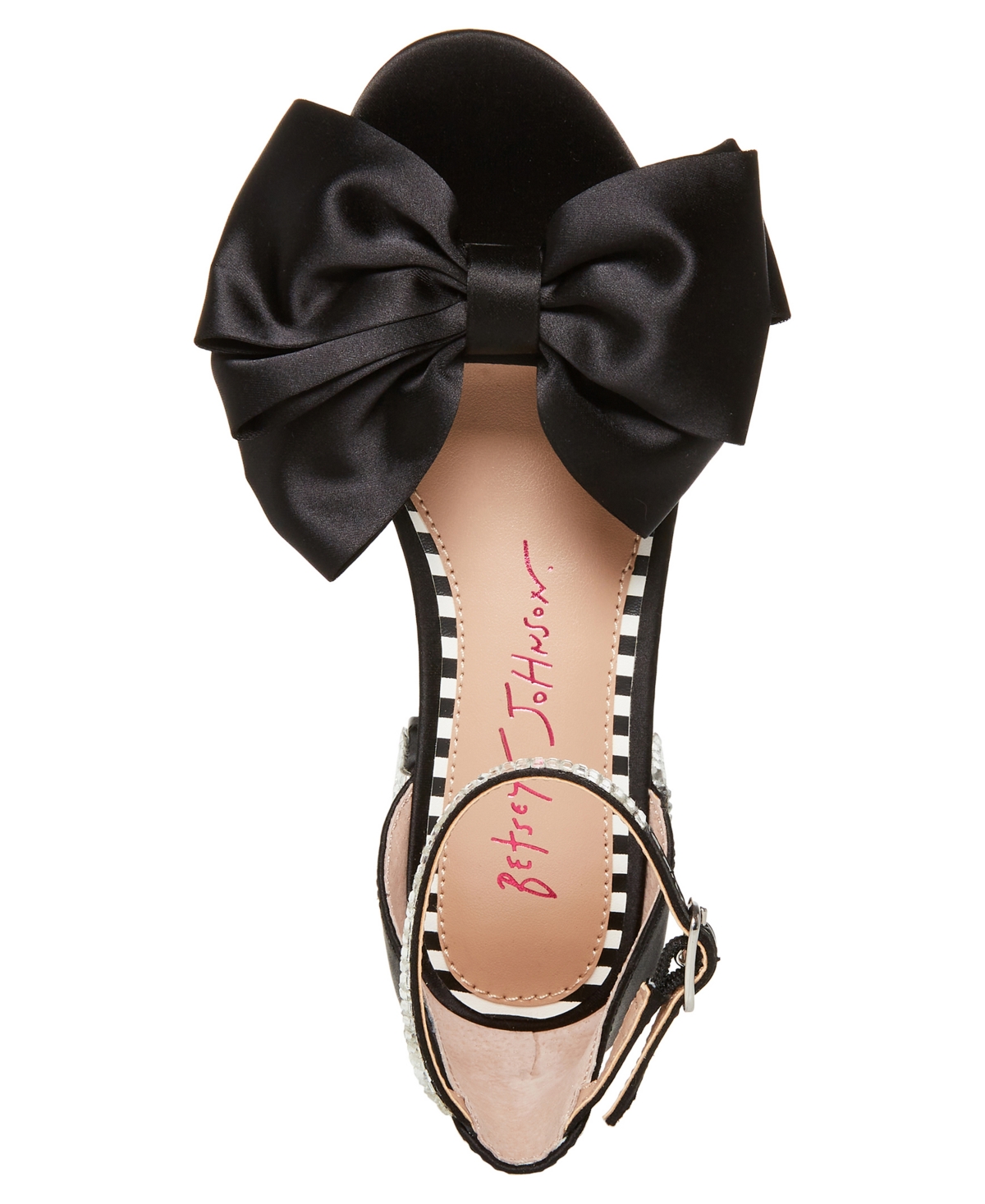 Betsey Johnson Little And Big Girls Maddy Rhinestone Heeled Sandals With Bow In Black
