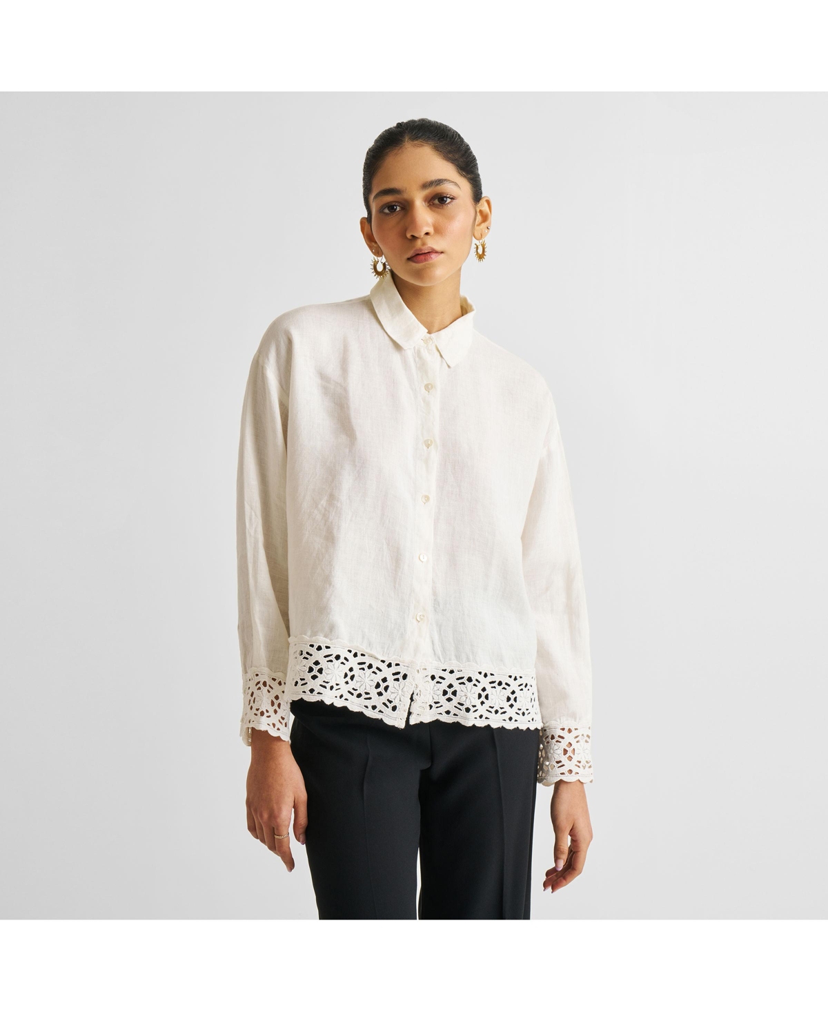Button-down with Lace Shirt - Off-white