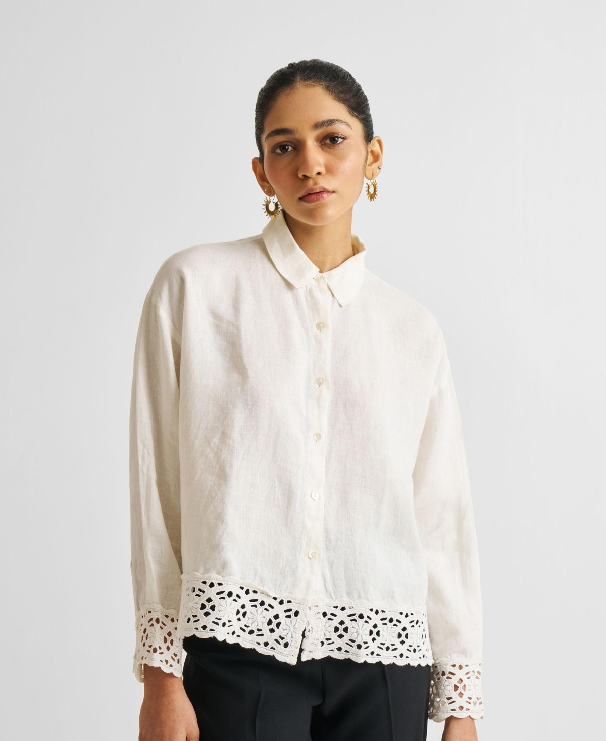 Button-down with Lace Shirt - Off-white