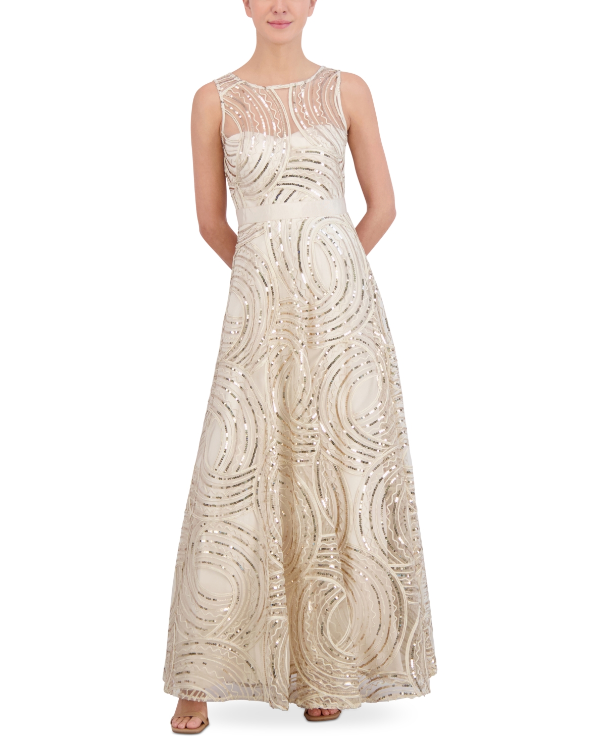 Women's Sequined Illusion Gown - Champagne