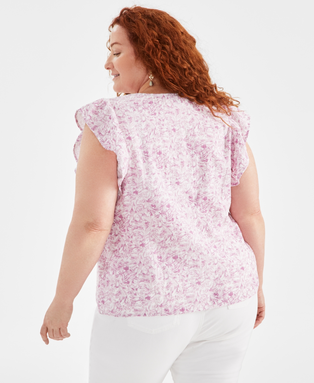 Style & Co Plus Size Flutter-Sleeve V-Neck Top, Created for Macy's