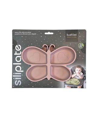 Silicone Divided Suction Plate, Unbreakable, Microwave Safe, Pink Butterfly