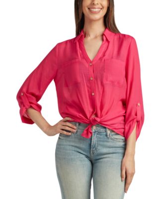 BCX Juniors Collared Button Front Tie Hem Blouse Macy s