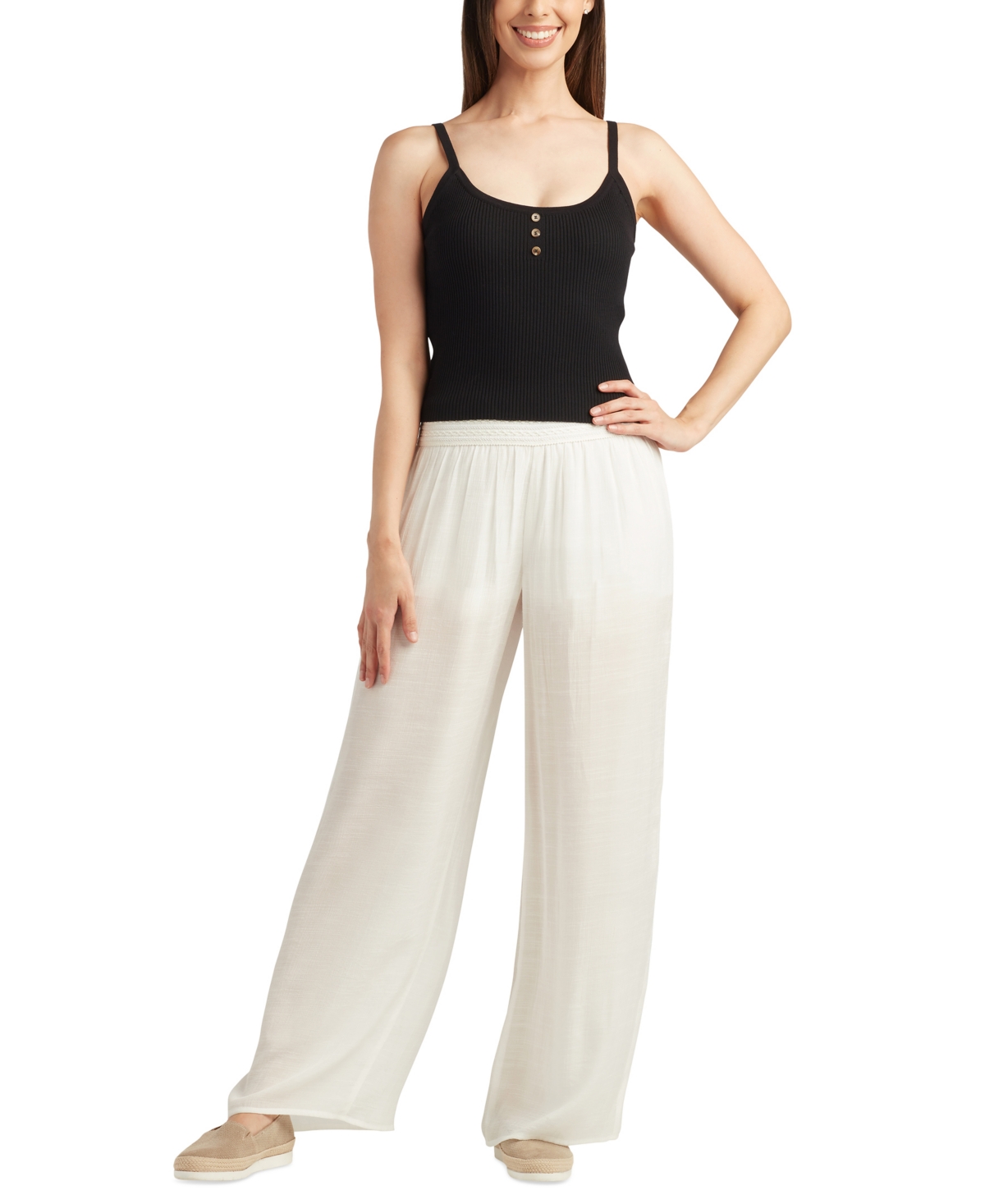 Shop Bcx Juniors' Gauze Pull-on Pants In Off White