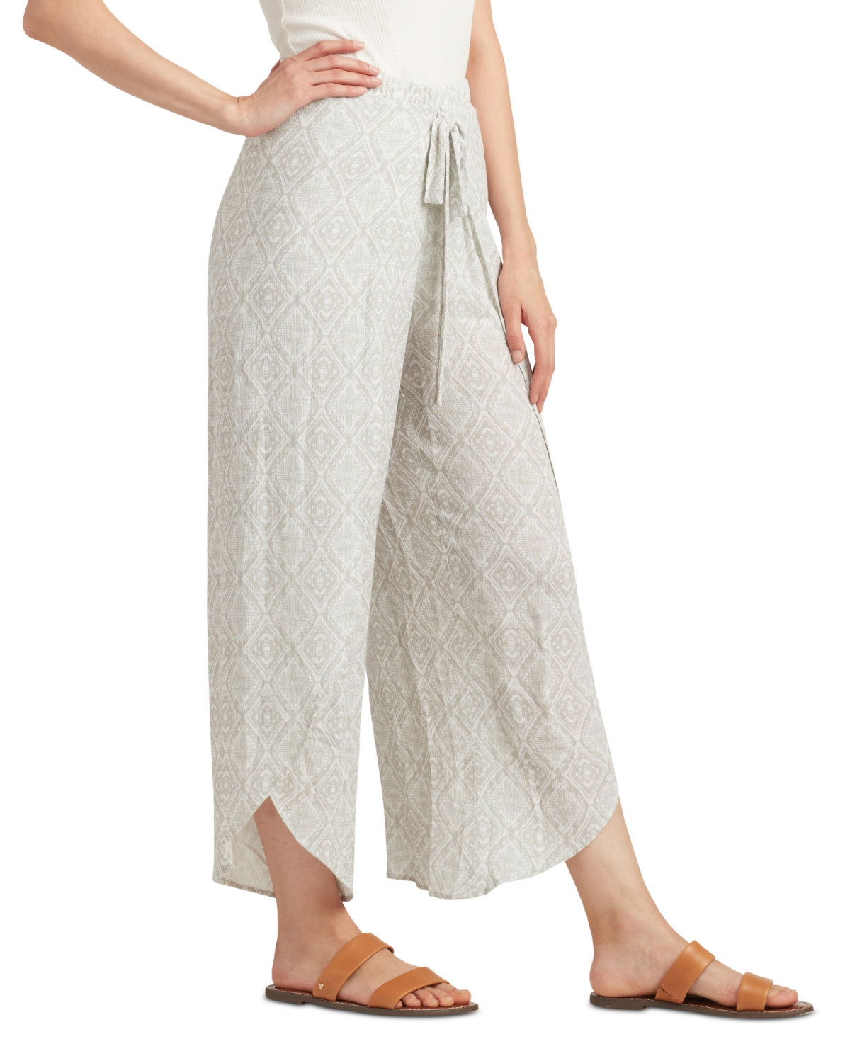 Shop Bcx Juniors' Sarong-style Mid-rise Tie-front Pants In Ivory