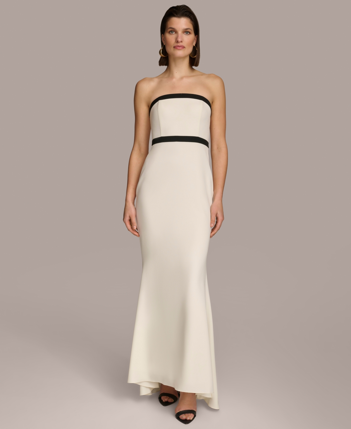 Shop Donna Karan Women's Contrast-trim Strapless Gown In Ivory,black