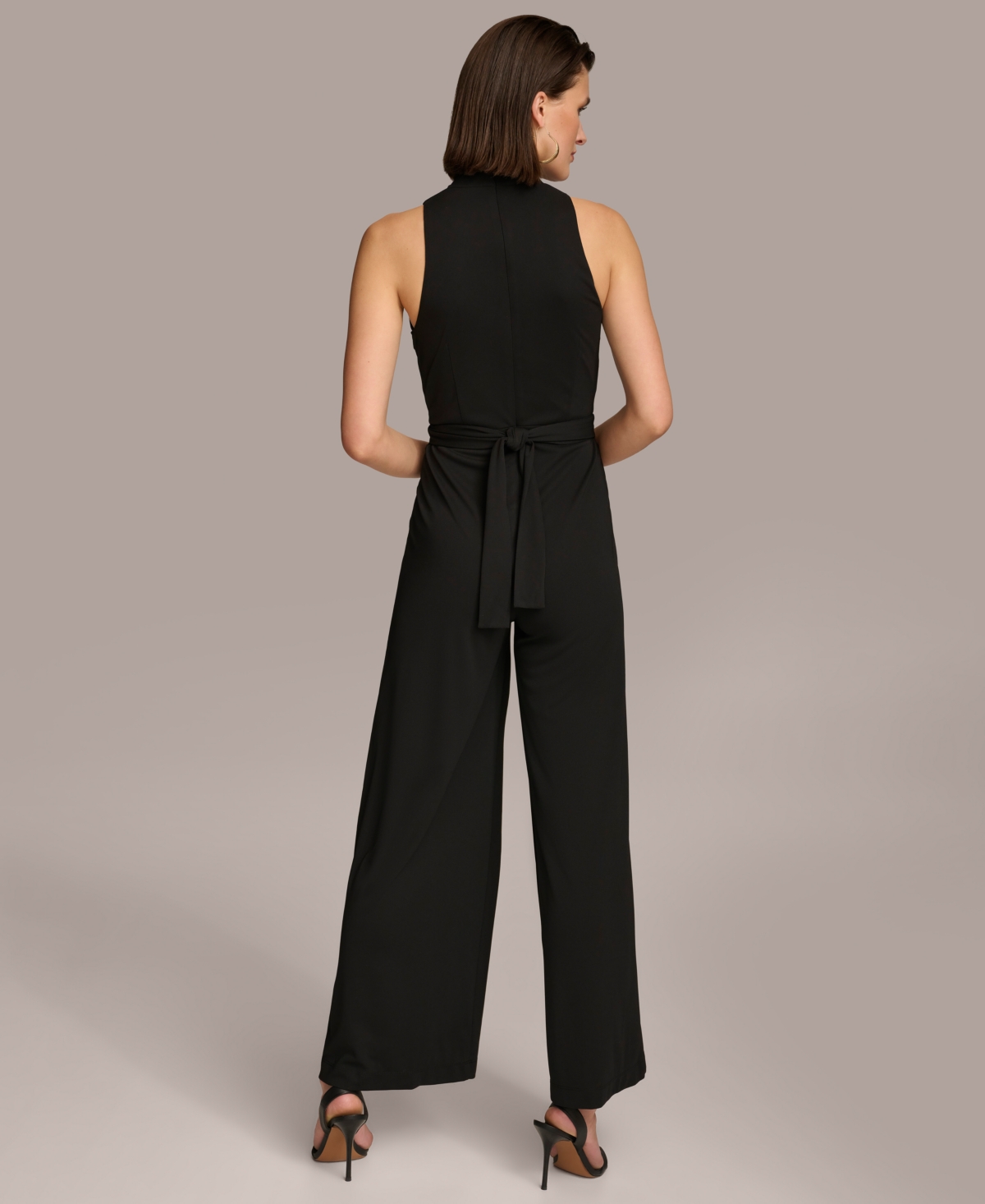 Shop Donna Karan Women's V-neck Hardware Sleeveless Jumpsuit In Black