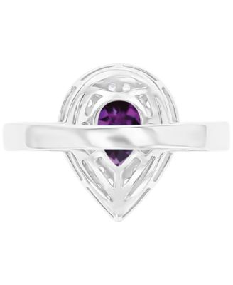 Amethyst (3/4 ct. t.w.) & Lab-Grown White Sapphire (3/4 ct. t.w.) Teardrop Halo Birthstone Ring in Sterling Silver (Also in Additional Birthstones)