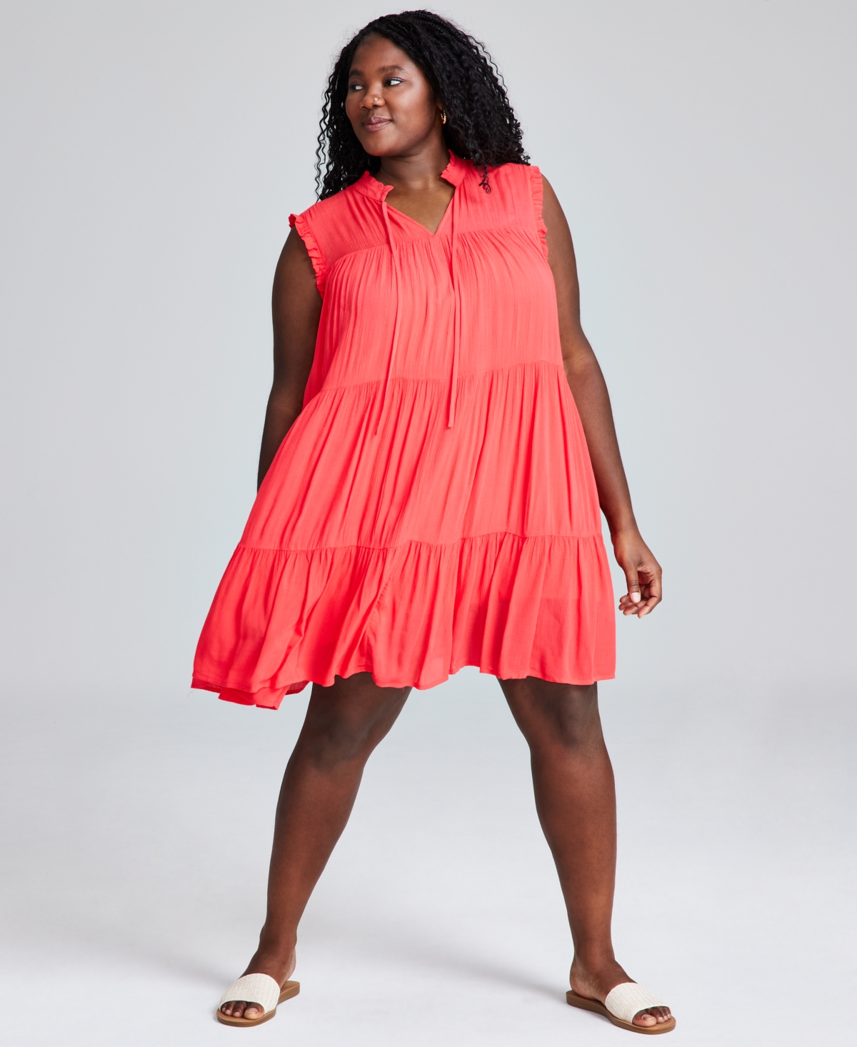 And Now This Trendy Plus Size Tiered Swing Dress In Hibiscus B