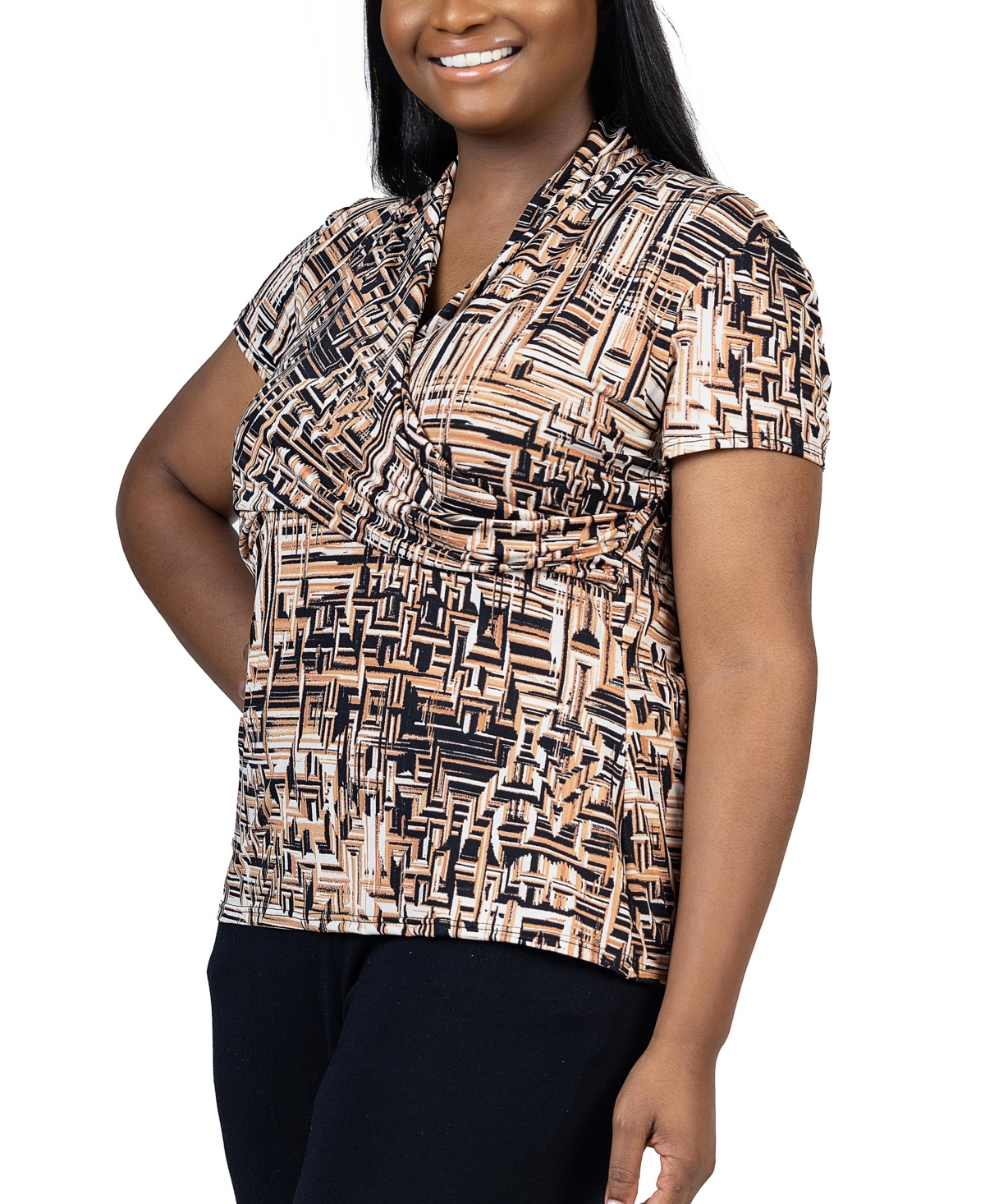 24seven Comfort Apparel Plus Size Short Sleeve V Neck Wrap Top