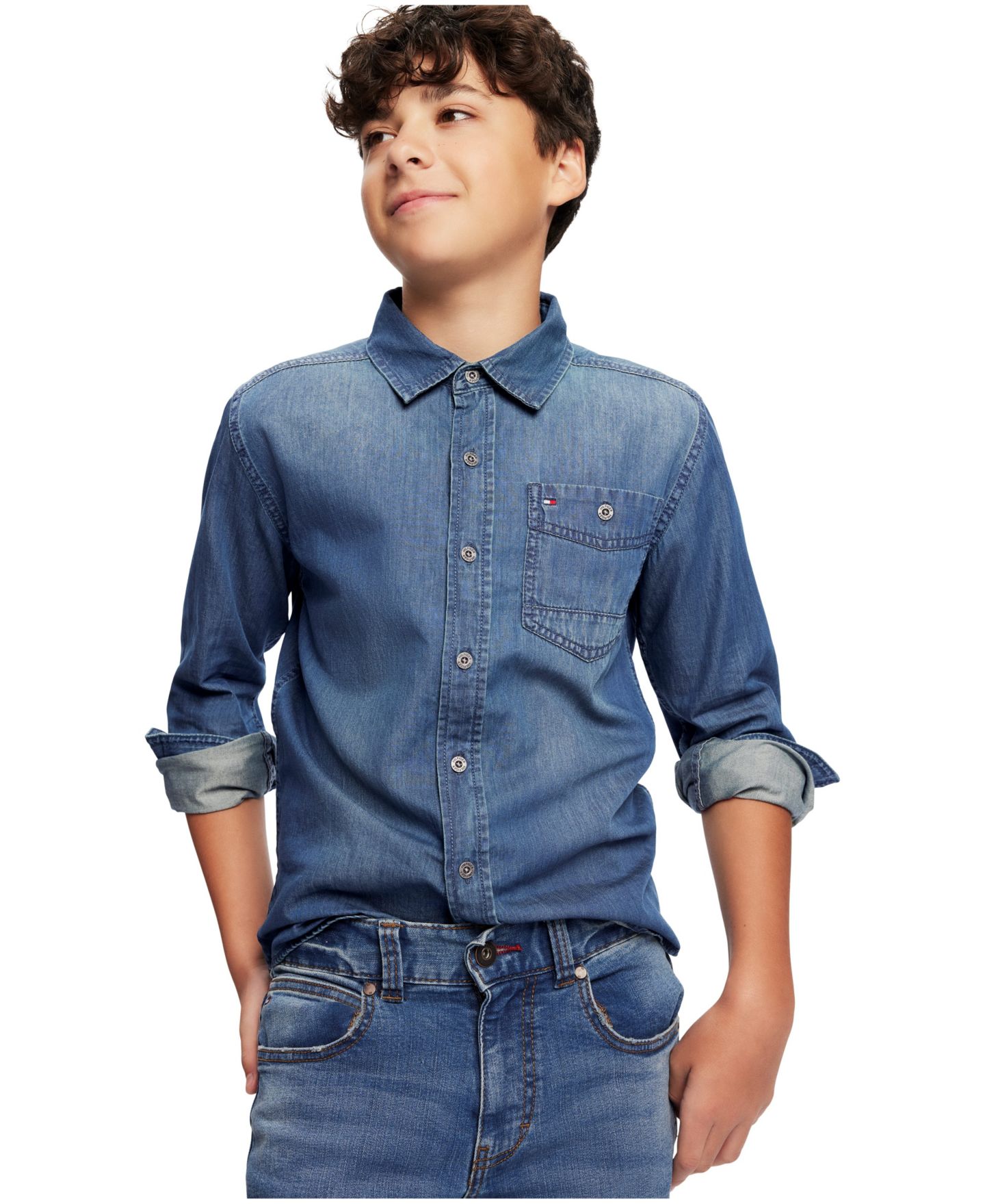 Рубашка Tommy Hilfiger Boys 2T-7 Button-Front Max Denim Shirt, цвет: Синий — фото 2