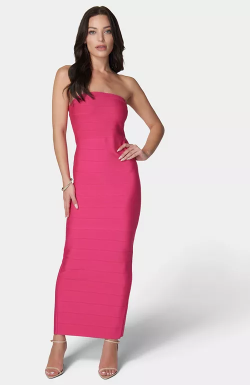 women's long strapless bandage dress