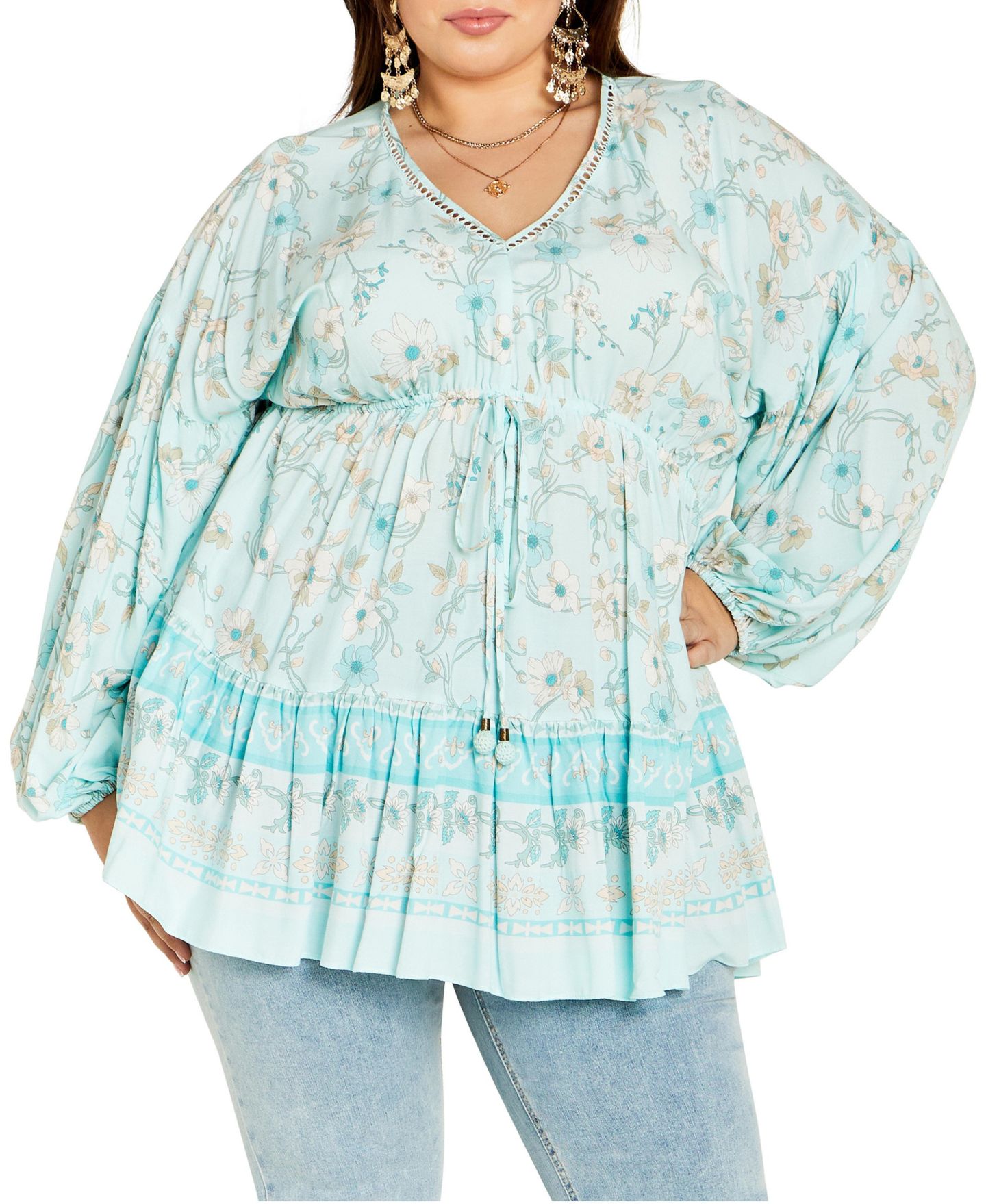 Женский топ CITY CHIC Plus Size Spirited Floral Tunic, цвет: Зелёный — фото 3