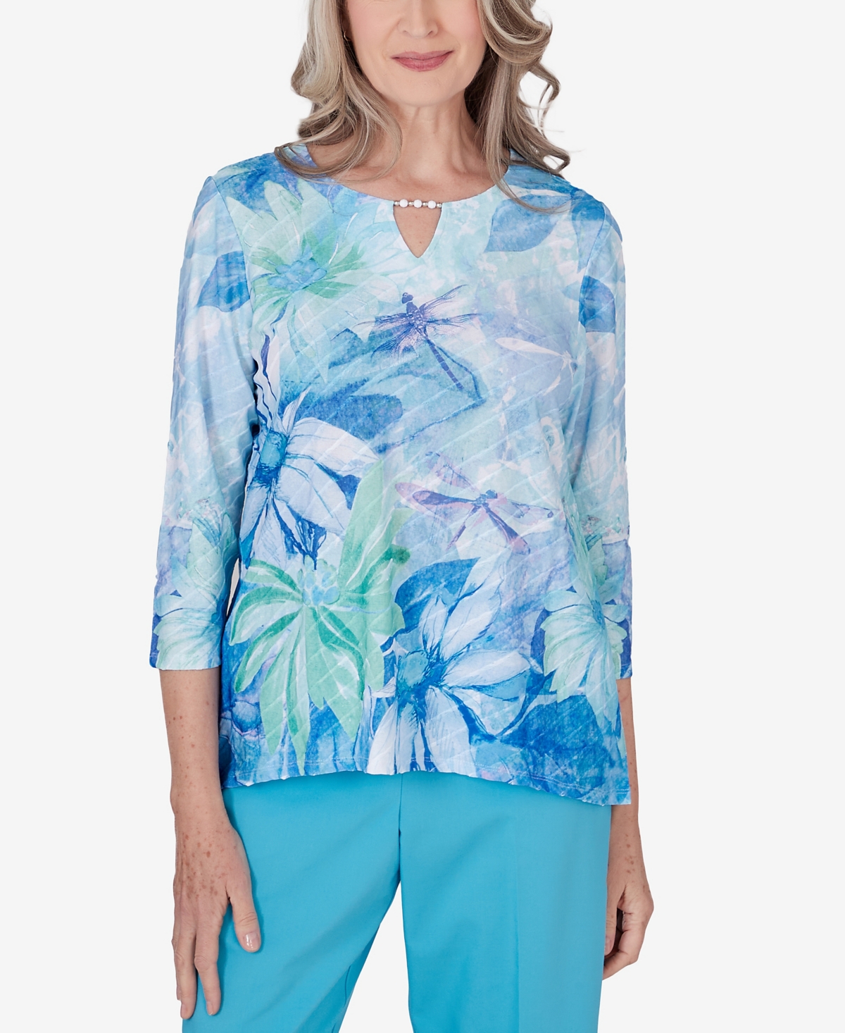 Alfred Dunner Petite Summer Breeze Floral Watercolor Top In Multi
