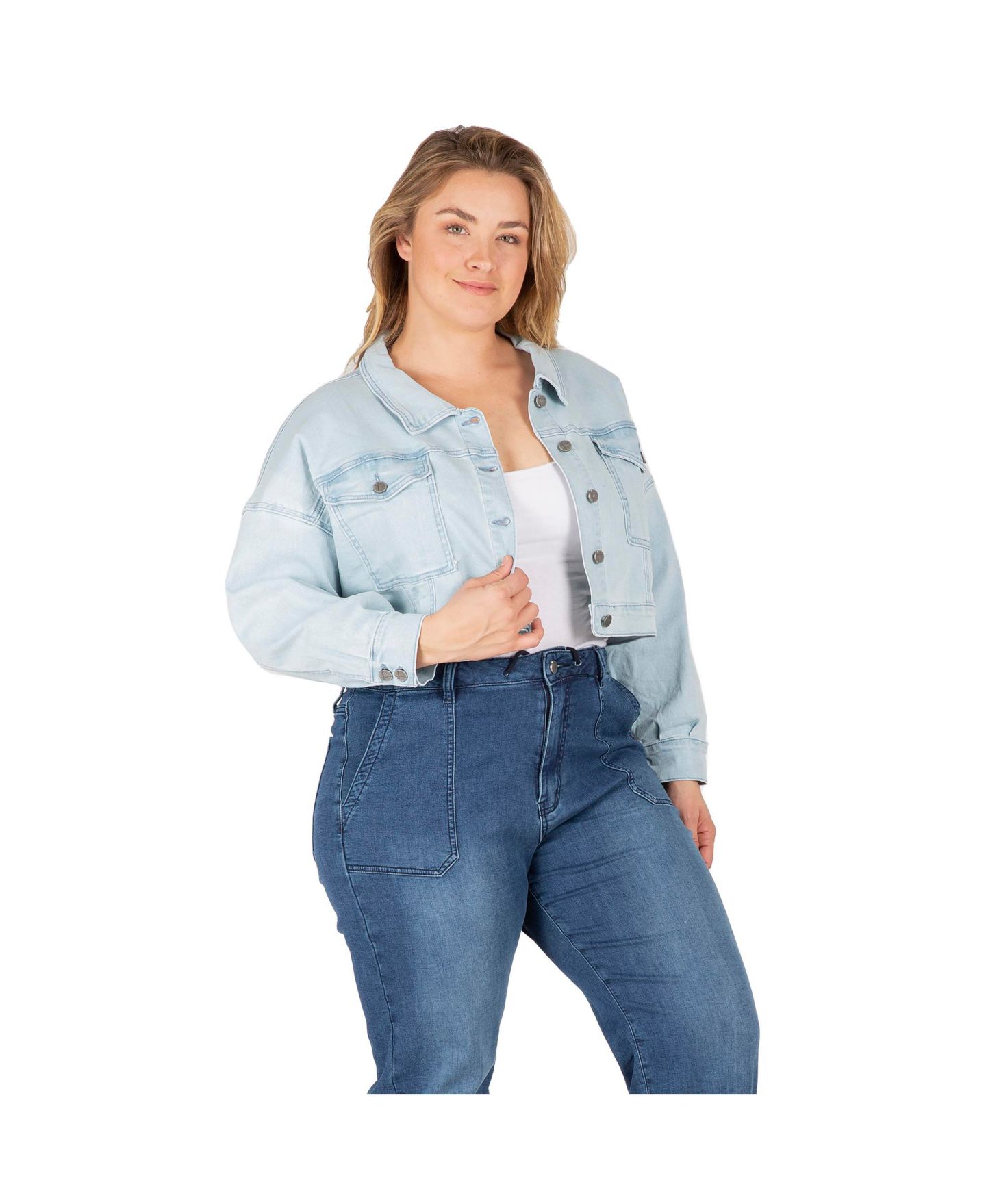 Женская куртка Standards & Practices Plus Size Cropped Denim Trucker, цвет: Пастельный синий — фото 3