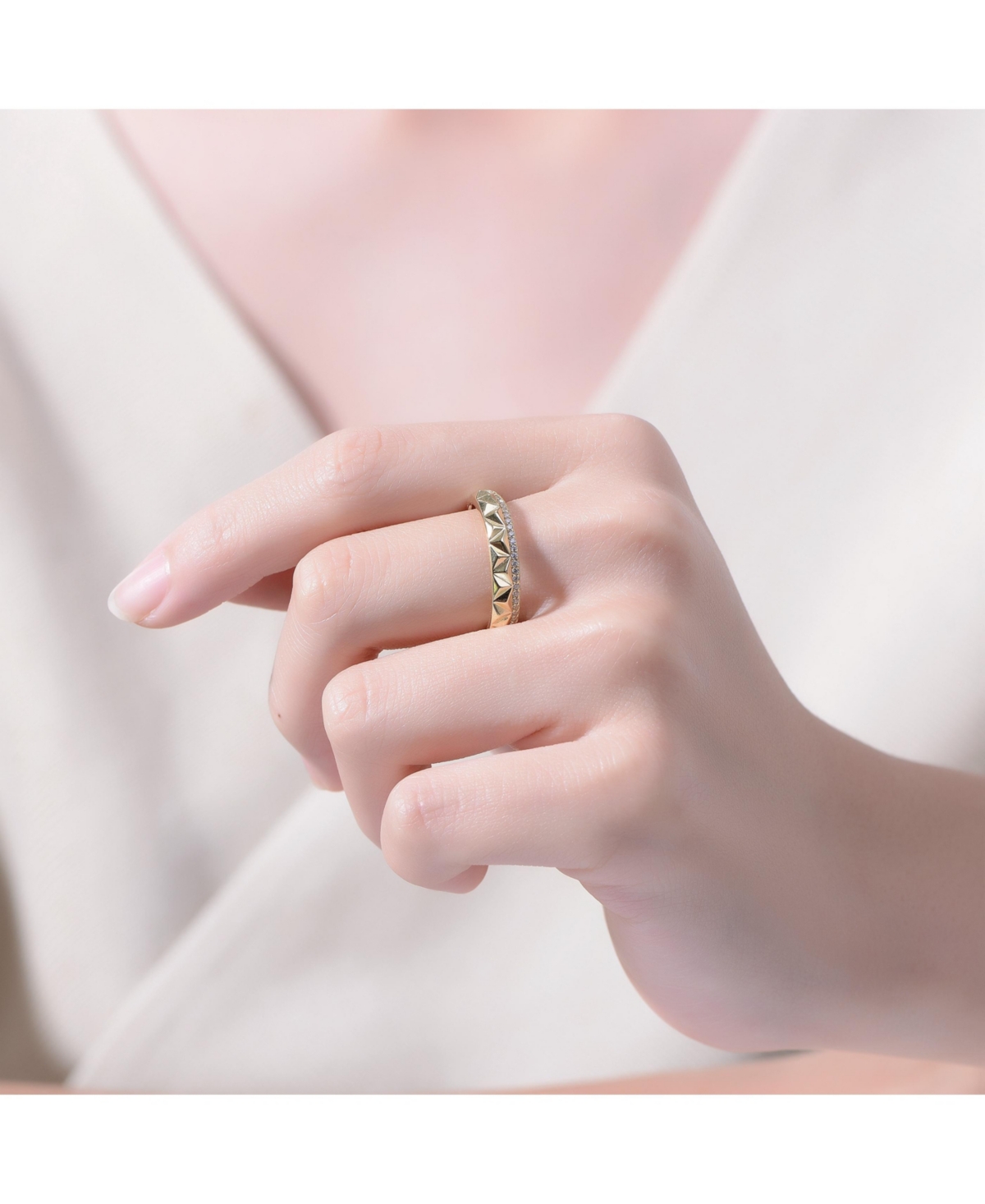 Sterling Silver 14KPlated and Clear Cubic Zirconia 2-Row Modern Ring - Gold