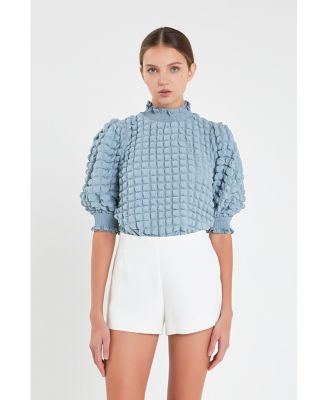 Women's Textured Mock Neck Short Sleeve Blouse