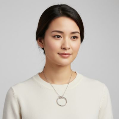 Sterling Silver White Gold Plated Hollow Circle Pendant Necklace