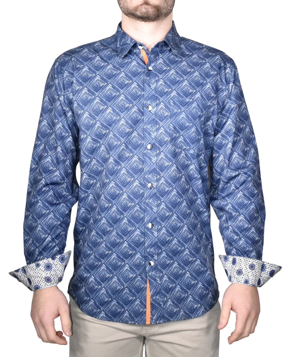 Men's Printed Long-Sleeve Woven Shirt - Navy
