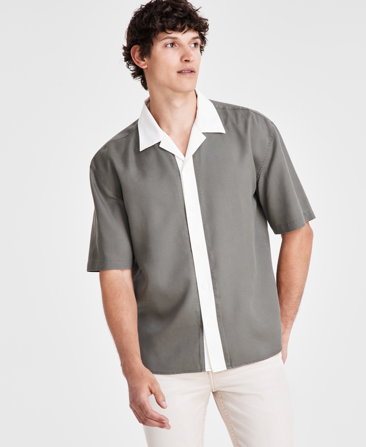 Men's Gio Camp Shirt, Created for Macy's - Olive Twist