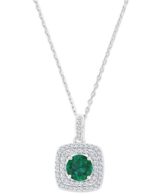 Macy's - Amethyst (1-1/5 ct. t.w.) & Lab-Grown White Sapphire (1/3 ct. t.w.) Square Halo Birthstone Pendant Necklace in Sterling Silver, 16" + 2" extender (Also in Additional Birthstones)