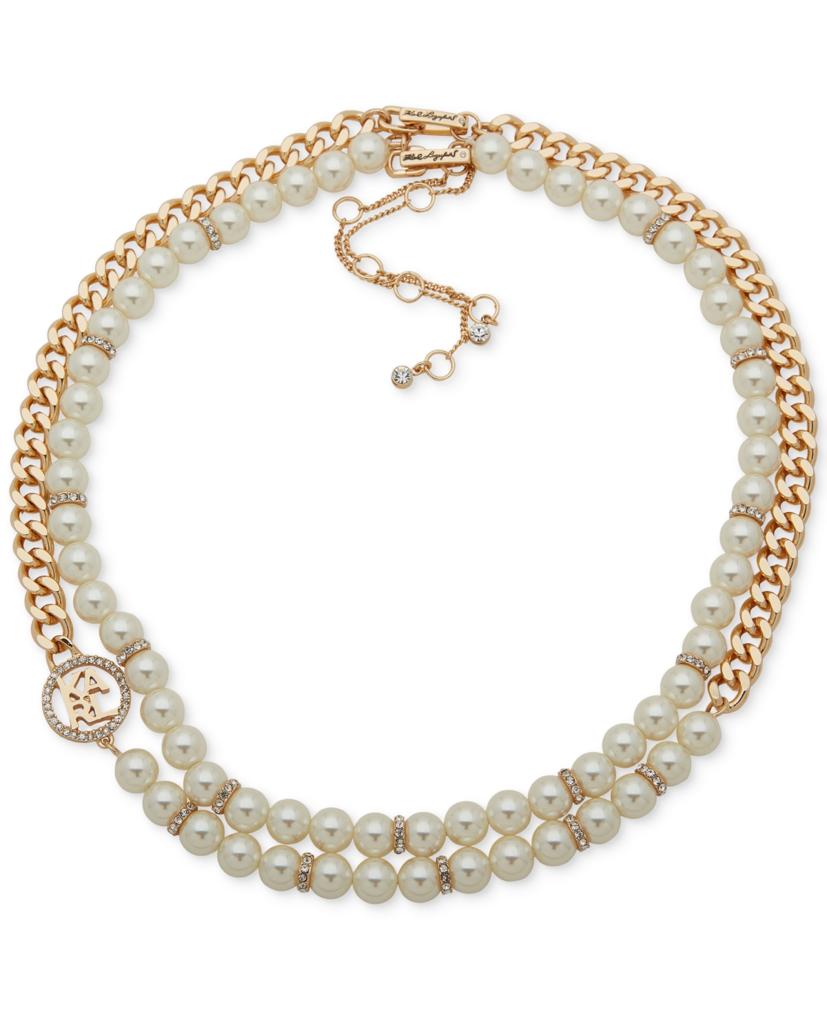 Gold-Tone Imitation Pearl Omega Double Row Necklace, 16" + 3" extender - Pearl