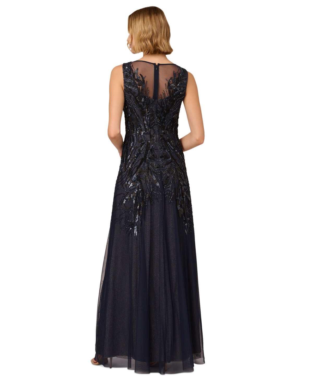 Shop Adrianna Papell Women's Bead Metallic Mesh Gown In Navy Silver
