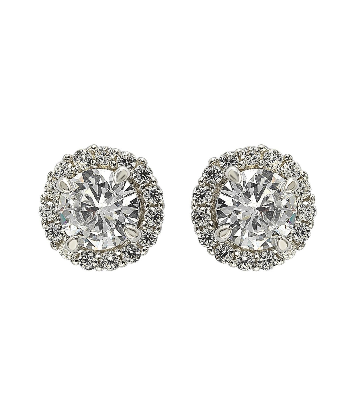 Suzy Levian Sterling Silver Cubic Zirconia Classic Round Halo Stud Earrings - White